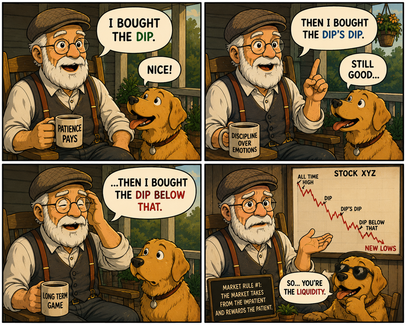 Every Dip Buyer Has a Story trading comic
