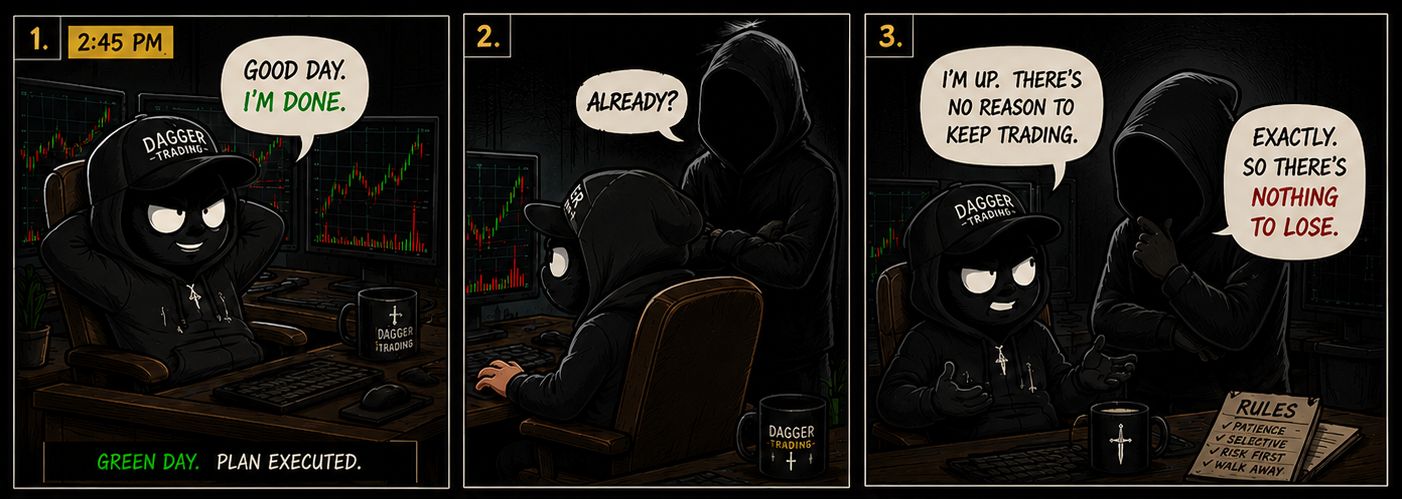 Preview of The Saboteur Dagger Trading comic about self-sabotage and overtrading