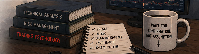 Trading books, risk management notes, and confirmation reminder