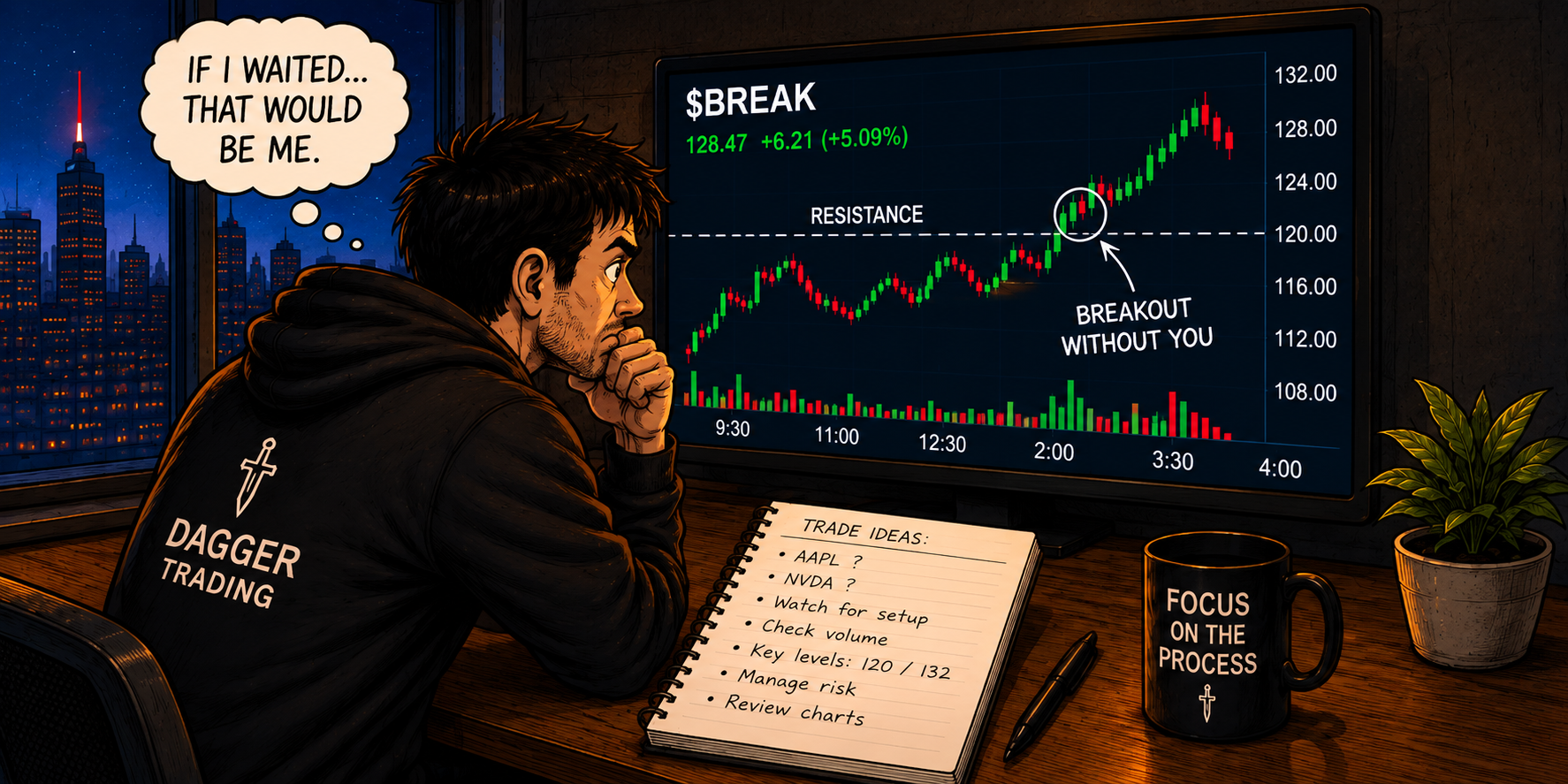 What Would You Do trading scenario showing a trader who missed a breakout